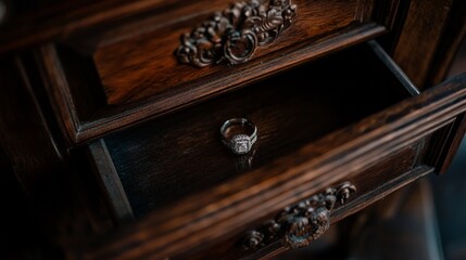 Antique Wooden Drawer with Engagement Ring