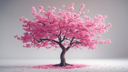Obraz premium white background with a blooming pink tree