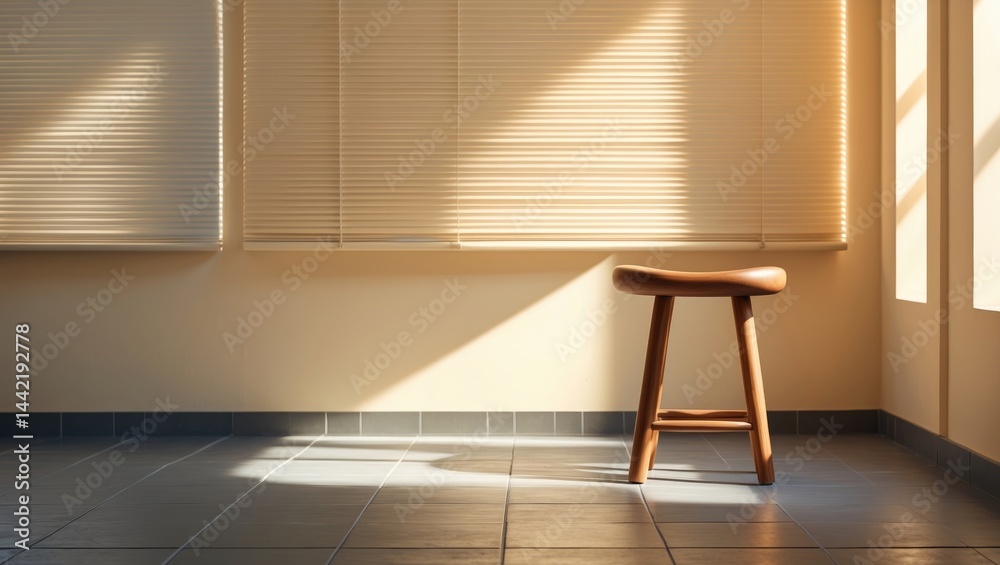 Poster old wooden seat placed on floor tiles with area for copy