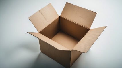 Unsealed open cardboard box with a simple brown exterior