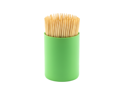 Green Dispenser of Wooden Toothpicks isolated on transparent background