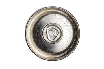 Close up of a condensation covered aluminum can top showing intricate details and texture