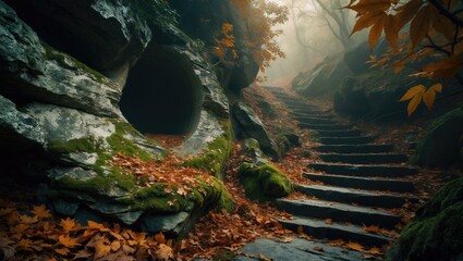 Mysterious old hideaway carved in rock.