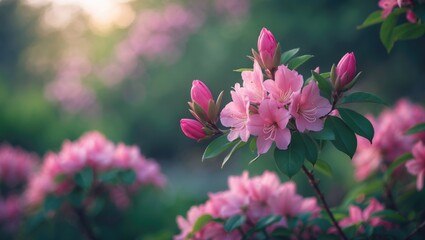 Fresh azalea blooms in a lush nature setting