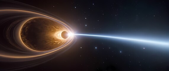 Scientific visualizations illustrating warped space time fabric around massive celestial bodies in dynamic motion