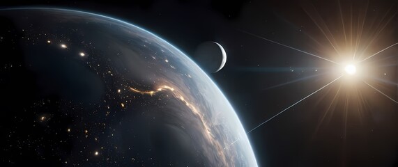 Scientific visualizations displaying space time curvature around massive celestial bodies