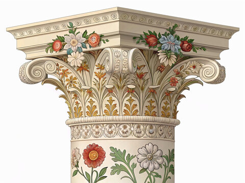 High decorative stone pillar flowers illustration ornate vector