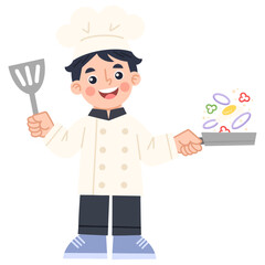 Illustration of Cheerful Chef with Spatula and Pan