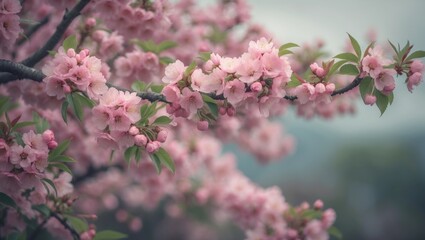 Obraz premium Cherry blossoms in full bloom under a soft sky marking spring's arrival