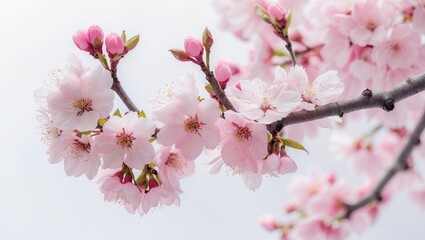White background with isolated cherry blossom branch