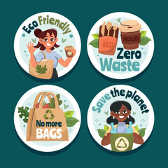 Flat Ecologic Zero Waste Emblem Set
