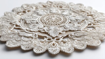 Obraz premium a delicate white lace doily on a white isolated background, intricate and soft texture