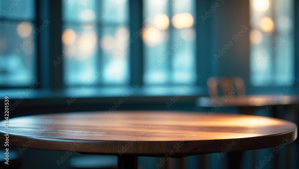 Poster window background blurred with a table in view