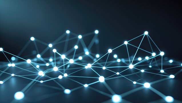 Blockchain network - Dots interconnected on a background. Internet connection, abstract depiction of science and technology graphic design.