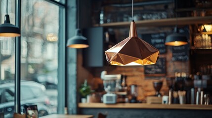 Modern Geometric Pendant Light in Trendy Cafe Interior Design