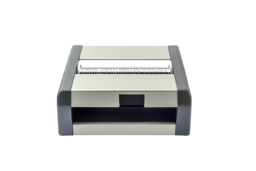 Sleek silver label printer sharp detail ready for use efficient office tool simple design clean