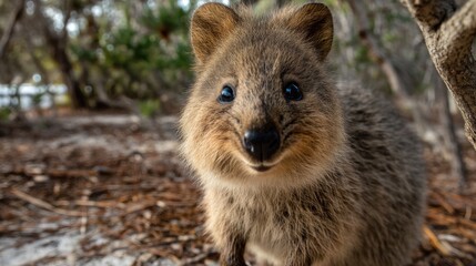 Fototapeta premium Quokka Portrait: A Smiling Marsupial in Natural Habitat