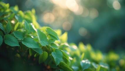 Close-up of a bright green leaf on a blurred green garden background with copy space, emphasizing natural plant scenery, ecological aspects, and fresh wallpaper inspiration.