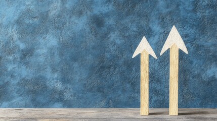 Upward Arrows Stand Tall on Gray Surface against Textured Dark Blue Wall