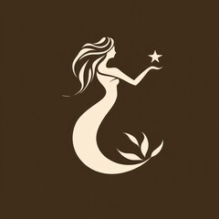 Elegant mermaid holding star, stylized illustration