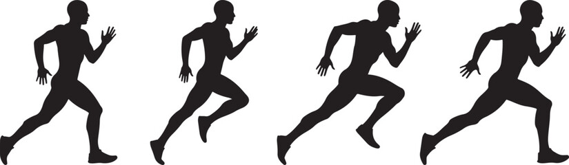 set of silhouettes of men running