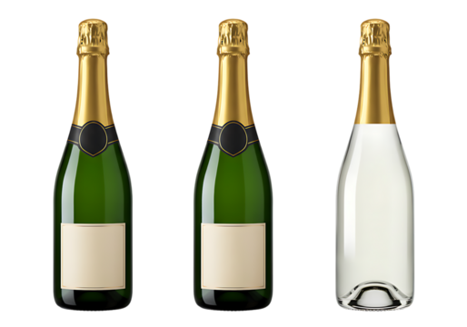 Isolated champagne bottles sparkling wine celebration alcohol drink party event special occasion luxury 100 characters on transparent background