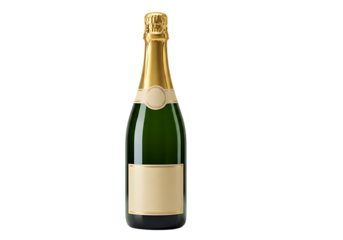 Champagne bottle sparkling wine celebration drink alcohol beverage new year's eve party toast gold green glass on transparent background