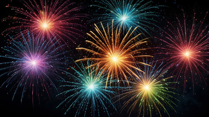 Fototapeta premium Fireworks in a night sky with a black background 