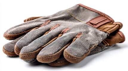a pair of gardening gloves on a white isolated background, soft texture and practical design