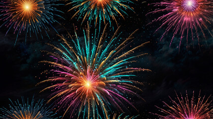 Fototapeta premium Fireworks in a night sky with a black background 