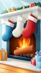Holiday cheer christmas stockings and gifts by the cozy fireplace festive atmosphere warm and inviting viewpoint