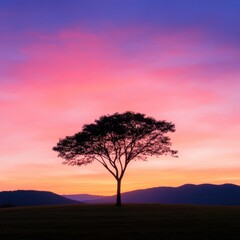 Fototapeta premium Lone tree against colorful sunset