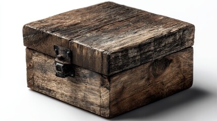 a small wooden box on a white isolated background, rustic and charming lighting