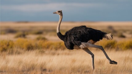 Fototapeta premium Ostrich on the Savannah: A Powerful African Bird in Motion
