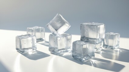 Obraz premium Clear ice cubes suspended against a scenery