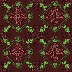 Damask seamless pattern, vine roses