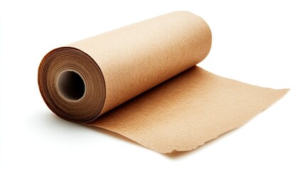 Fototapeta premium Natural Roll of Brown Paper Towel Scrap, Non-Toxic and Dye-Free, Isolated on White Background