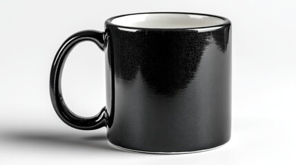 a smooth, glossy ceramic mug on a white isolated background, simple and functional design