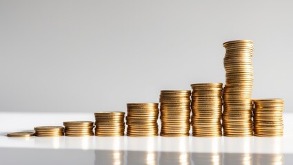 Golden coin stacks isolated on a background.