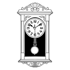 vector line art handdraw illustration of vintage wall clock