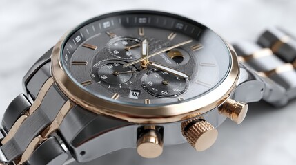 a designer watch on a white isolated background, sleek and sophisticated design