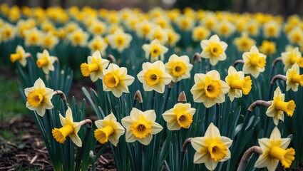 Sunlit daffodil meadow