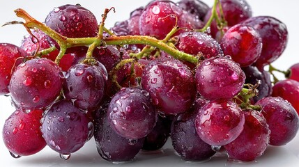 a fresh bunch of grapes on a white isolated background, juicy and vibrant color
