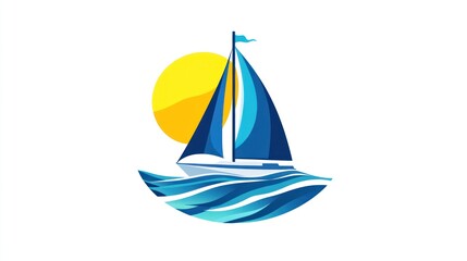 Sailing boat illustration, sun, sea, logo design, nautical, vector graphic,  use for print media
