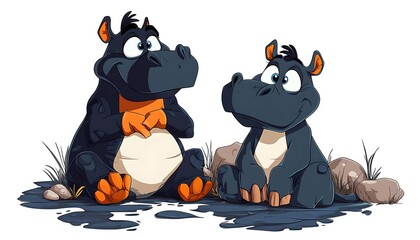 Two hippopotamus cartoon characters