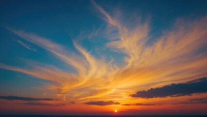 Obraz premium Summer Season Sunrise Scene Featuring Sun, Clouds, and a Golden Hour Sunset Sky with Orange and Yellow Hues