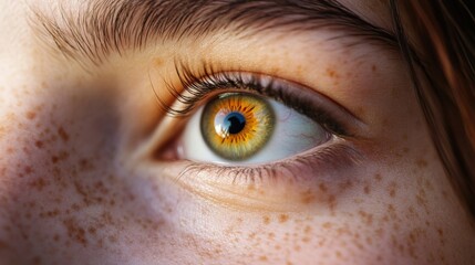 Fototapeta premium Eye with freckles detail macro
