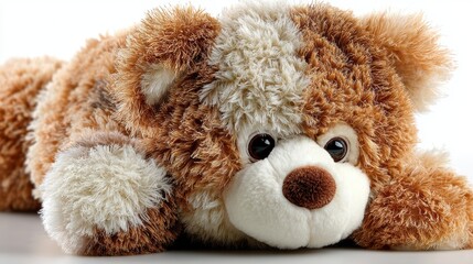 a soft, plush teddy bear on a white isolated background, cute and comforting look