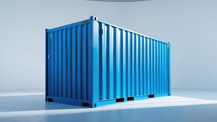 Obraz premium Modern industrial shipping equipment depicted as an isolated standard blue cargo container viewed from the side.