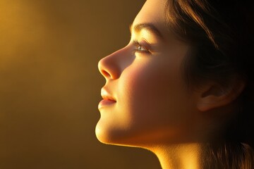 Woman looks at the sunlight